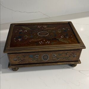 Vintage Floral Reverse Painted Glass Decorative Storage Box